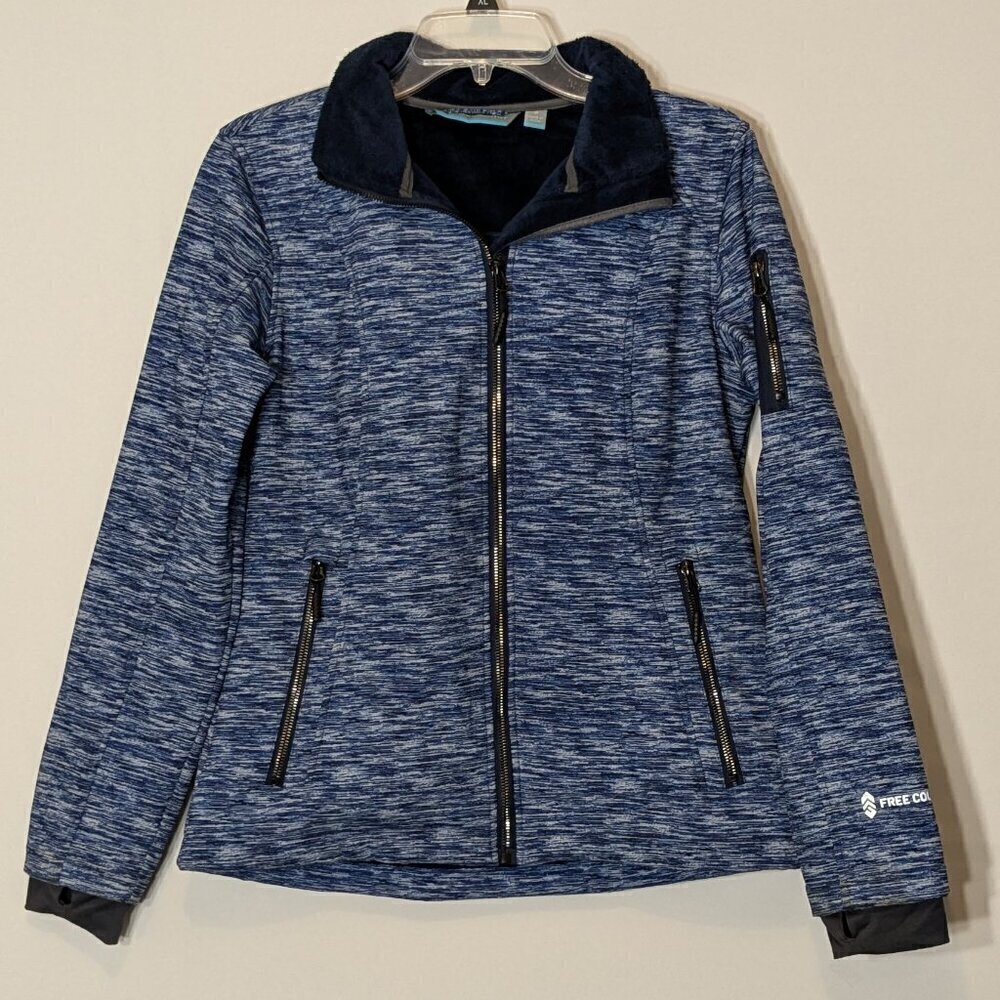 FREE COUNTRY Variegated Blue Slim Fit Hooded Jacket; Size S